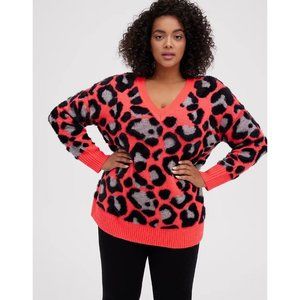 Torrid Women's Pink and Black Leopard Print Pullover Slouchy Tunic Sweater 2X